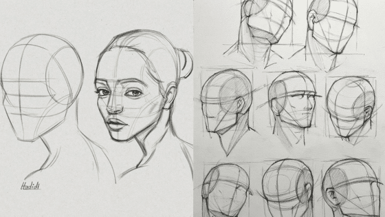Viewing Deck Blog копия 3 Portrait sketch showing facial structure guidelines, including various head angles and perspectives for drawing practice. | Sky Rye Design Portrait sketch showing facial structure guidelines, including various head angles and perspectives for drawing practice.