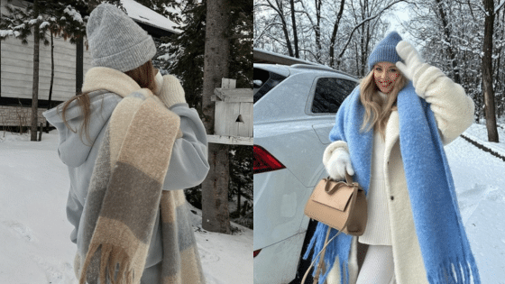 Viewing Deck Blog копия 8 Woman in winter attire with cozy scarves and beanies, standing outdoors in snow. Fashionable winter look. | Sky Rye Design Woman in winter attire with cozy scarves and beanies, standing outdoors in snow. Fashionable winter look.