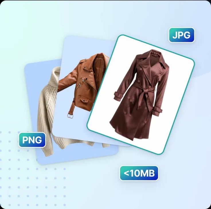 Variety of jackets displayed in PNG and JPG formats, each under 10MB.