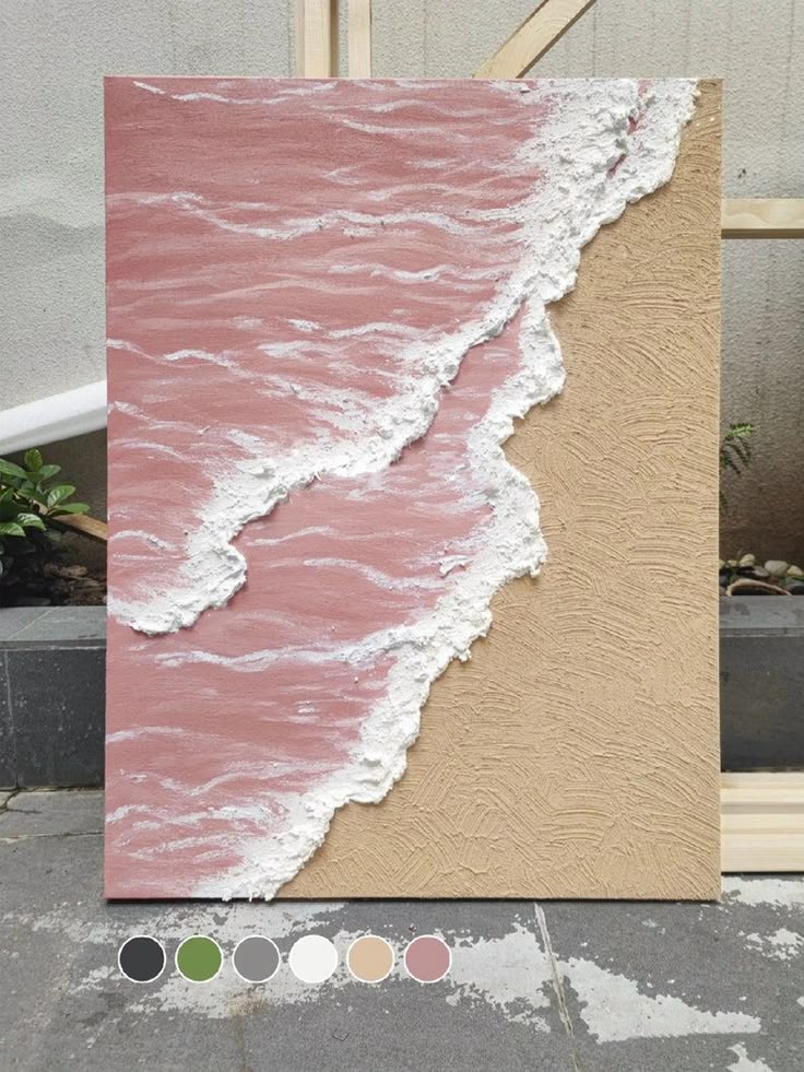 White Ocean Wave Textured Paintingsea Beach Paintingpink Ocean Abstract Paintingminimalist Ocean Paintingocean Wave Landscape Painting - Etsy Textured pink and beige abstract art piece resembling ocean waves and sandy shore displayed outdoors. | Sky Rye Design Textured pink and beige abstract art piece resembling ocean waves and sandy shore displayed outdoors.