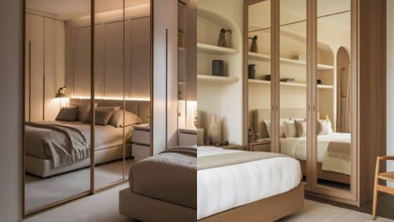 Why Choose a Mirrored Wardrobe for Bedroom Modern bedroom with mirrored wardrobes, neutral tones, and cozy lighting for a serene atmosphere. | Sky Rye Design Modern bedroom with mirrored wardrobes, neutral tones, and cozy lighting for a serene atmosphere.