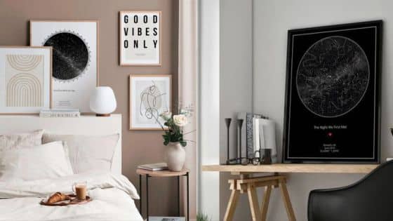 Why Personalized Lunar Art Makes the Perfect Gift Stylish bedroom and office decor featuring motivational and celestial themed wall art prints, a cozy bed, and a workspace. | Sky Rye Design Stylish bedroom and office decor featuring motivational and celestial themed wall art prints, a cozy bed, and a workspace.