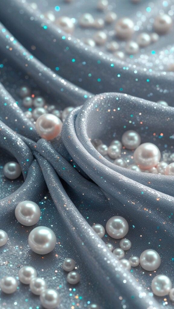 a4abbd0d-66d4-423a-ac0d-a0e8bf92a203 Sparkling blue fabric adorned with scattered pearls and glittering accents. | Sky Rye Design Sparkling blue fabric adorned with scattered pearls and glittering accents.