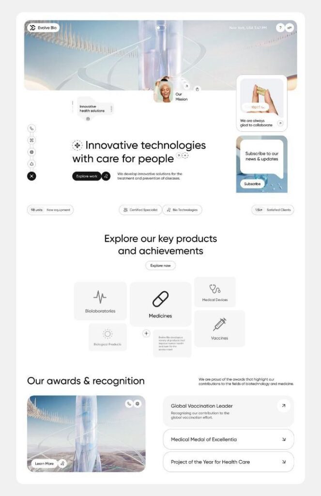 Innovative biotech solutions for health care with awards and subscriptions. Explore biolaboratories and medical devices.