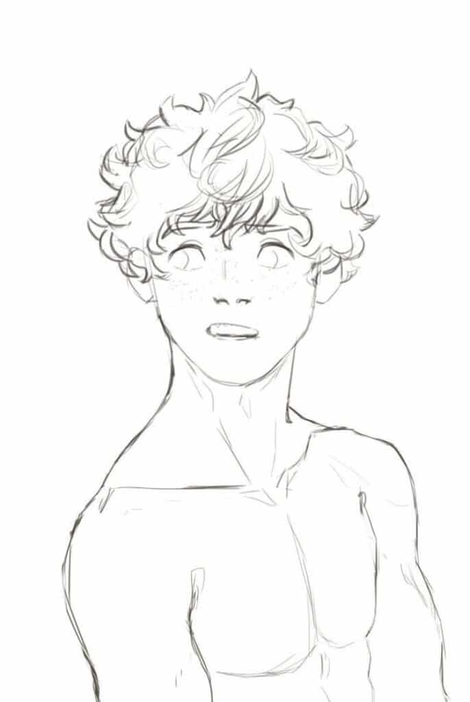 ad402c008fbfe5d2697f327bbe5783c4 Sketch of a surprised young man with curly hair and freckles, looking sideways. | Sky Rye Design Sketch of a surprised young man with curly hair and freckles, looking sideways.