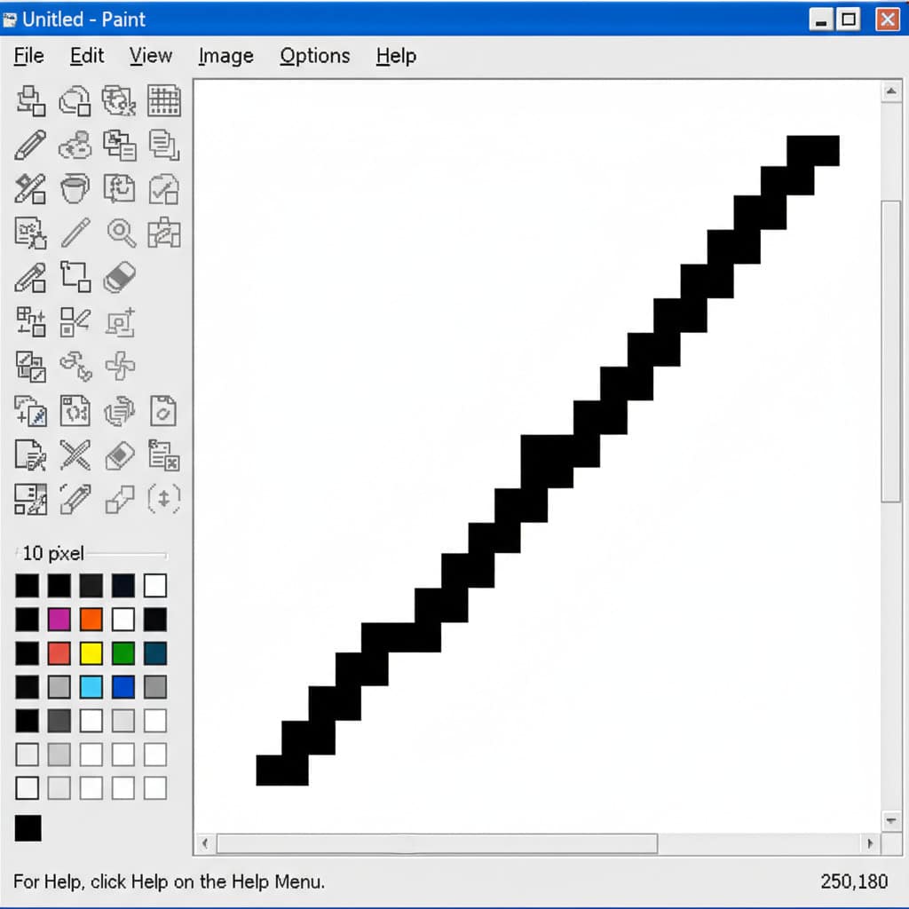Diagonal pixelated line in MS Paint window, showcasing 90s digital art interface.