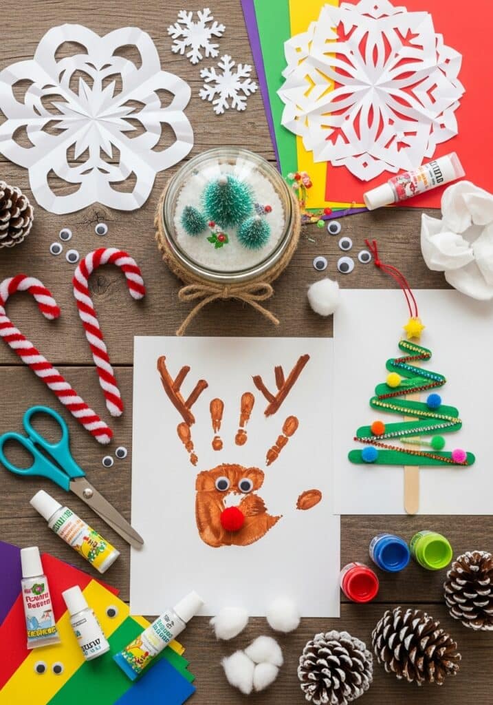 ai-generated-christmas_crafts_for_kids-1 Christmas crafts with reindeer handprint art, snowflakes, and a decorated tree. Perfect festive DIY ideas for kids. | Sky Rye Design Christmas crafts with reindeer handprint art, snowflakes, and a decorated tree. Perfect festive DIY ideas for kids.