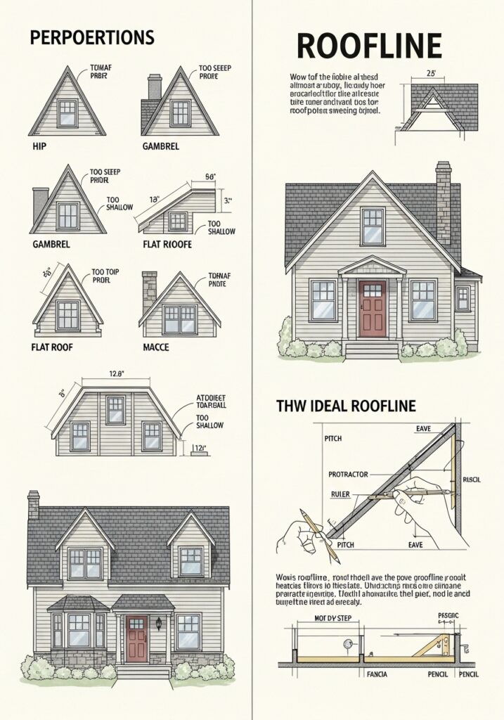 Diagram of various roof styles and ideal roofline design principles for home architecture.