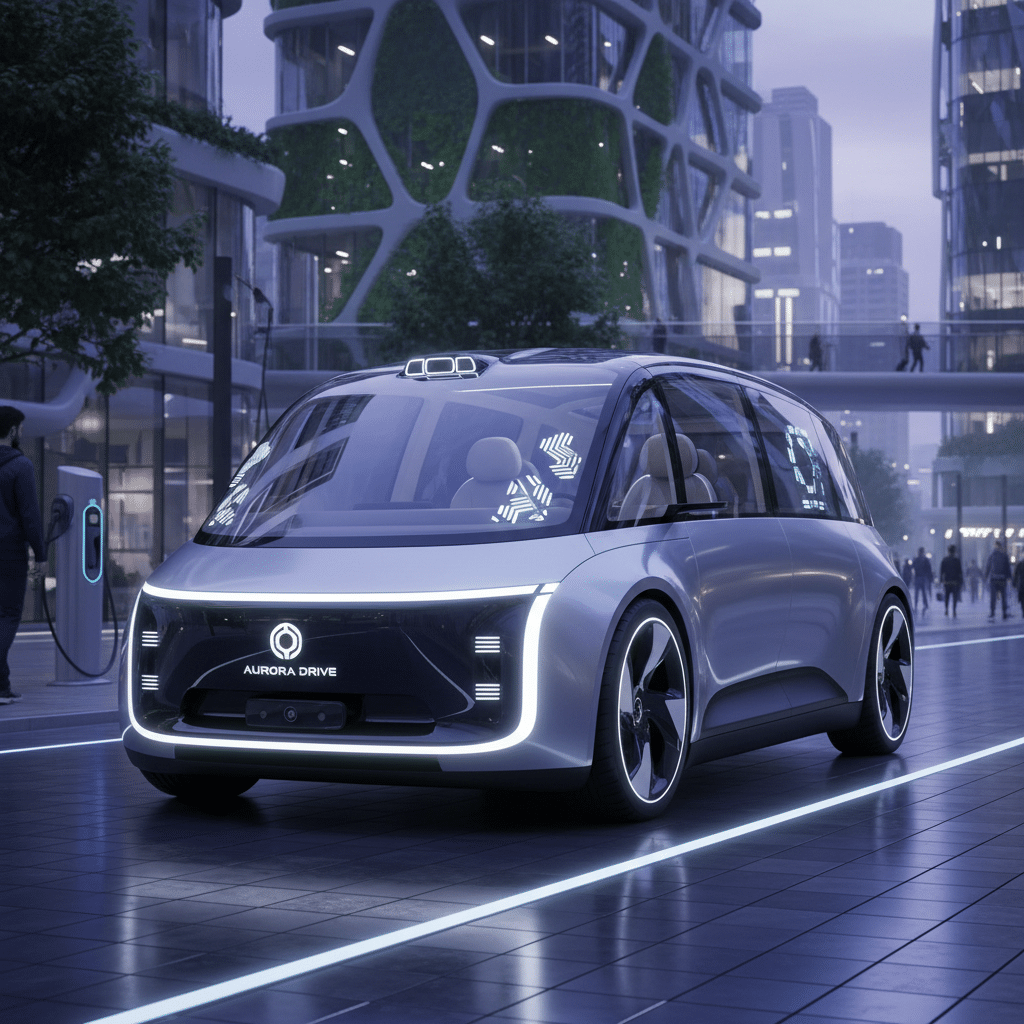 ai-photo-studio-1761068806013-1 Futuristic self-driving electric car on city street at dusk, featuring sleek design and illuminated details. | Sky Rye Design Futuristic self-driving electric car on city street at dusk, featuring sleek design and illuminated details.