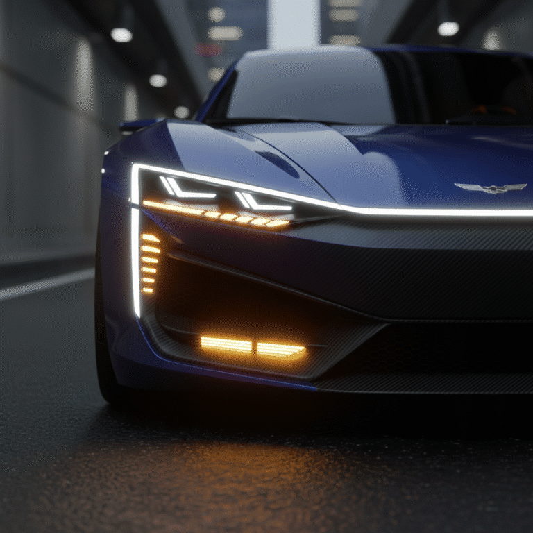 ai-photo-studio-1761241778032-1 Sleek blue sports car with glowing LED headlights and a glossy finish in an urban setting. | Sky Rye Design Sleek blue sports car with glowing LED headlights and a glossy finish in an urban setting.