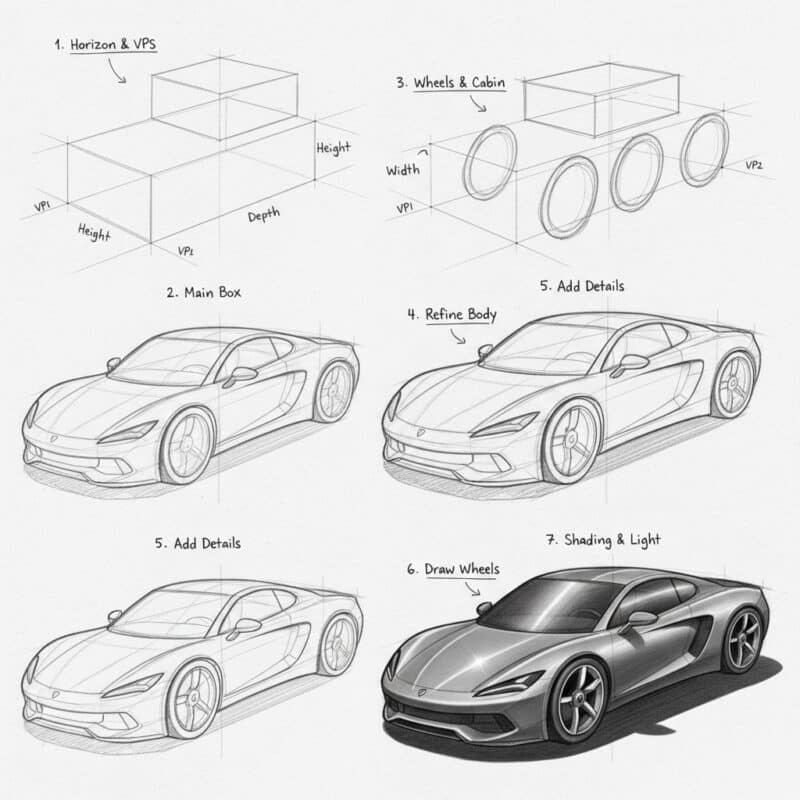 5 Easy Steps: How to Draw a Car Perspective