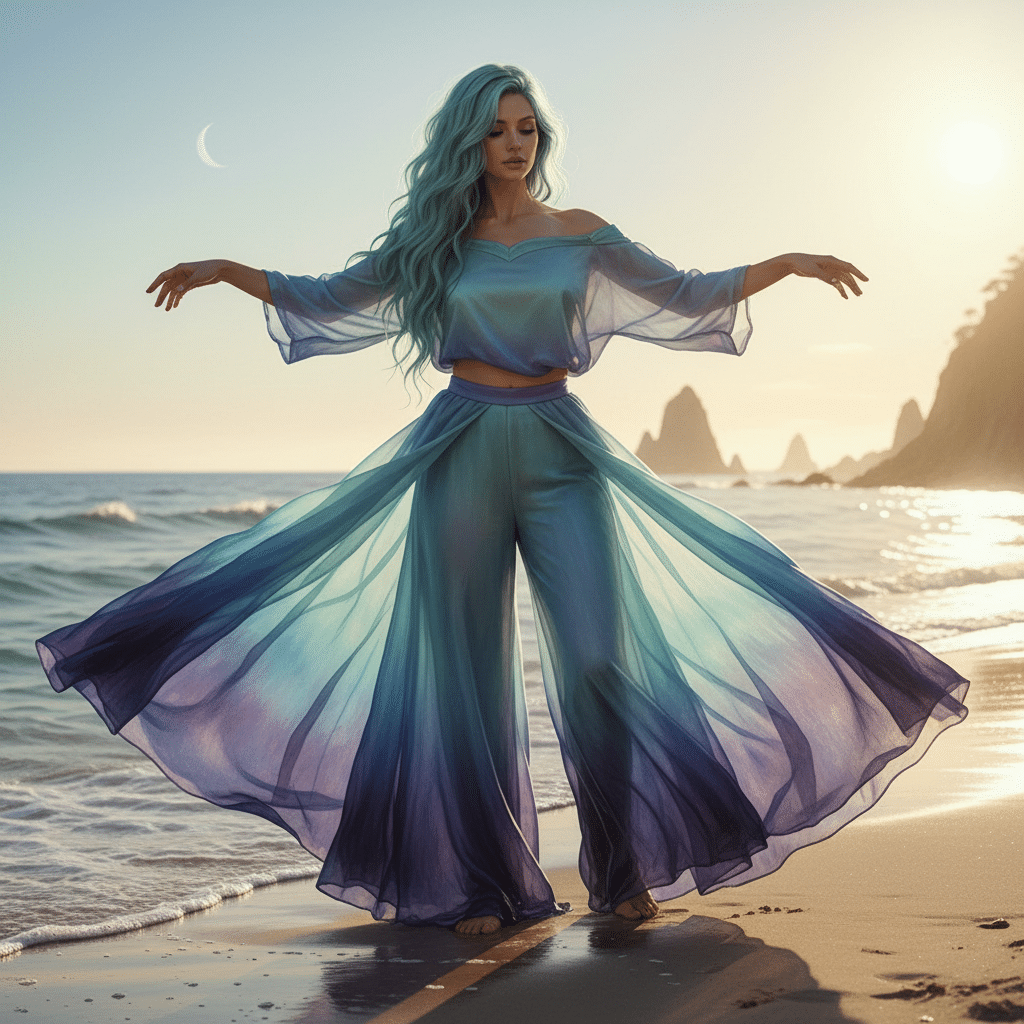 ai-photo-studio-1761670976180-1 Woman in flowing blue dress on beach at sunset, waves gently lapping at her feet, crescent moon in the sky. | Sky Rye Design Woman in flowing blue dress on beach at sunset, waves gently lapping at her feet, crescent moon in the sky.