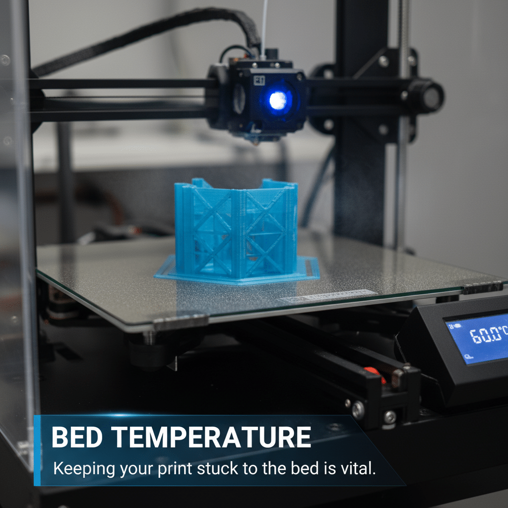 ai-photo-studio-1761847171153-1 3D printer in action: Blue print on heated bed for optimal adhesion. | Sky Rye Design 3D printer in action: Blue print on heated bed for optimal adhesion.