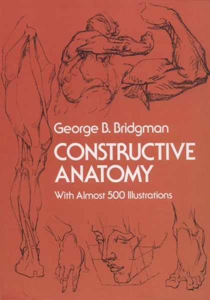 Cover of 'Constructive Anatomy' by George B. Bridgman, featuring sketches of the human form and musculature.