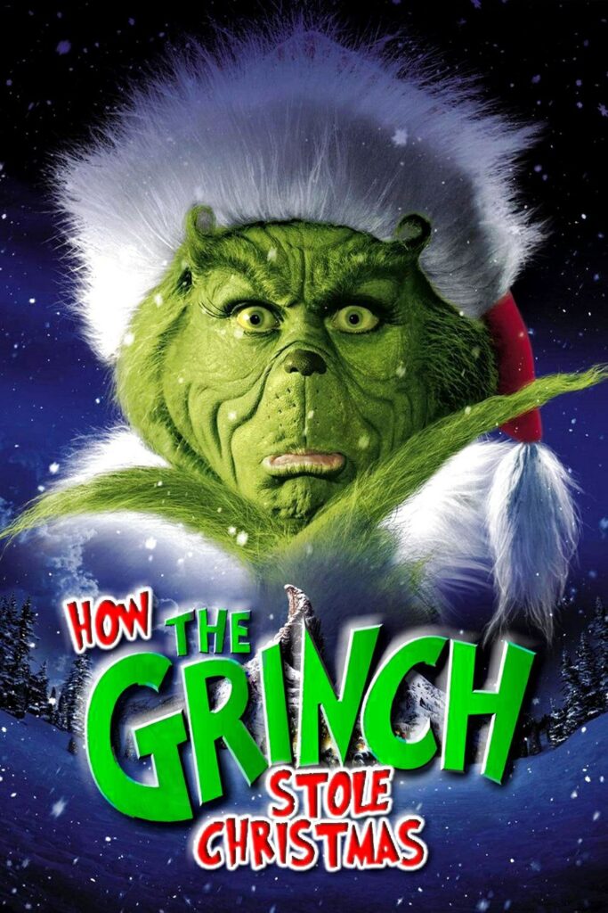 c7ea6bd84522e3857dc4e63fa24035f1 Green Grinch in Santa hat with movie title text How the Grinch Stole Christmas on snowy background. | Sky Rye Design Green Grinch in Santa hat with movie title text How the Grinch Stole Christmas on snowy background.
