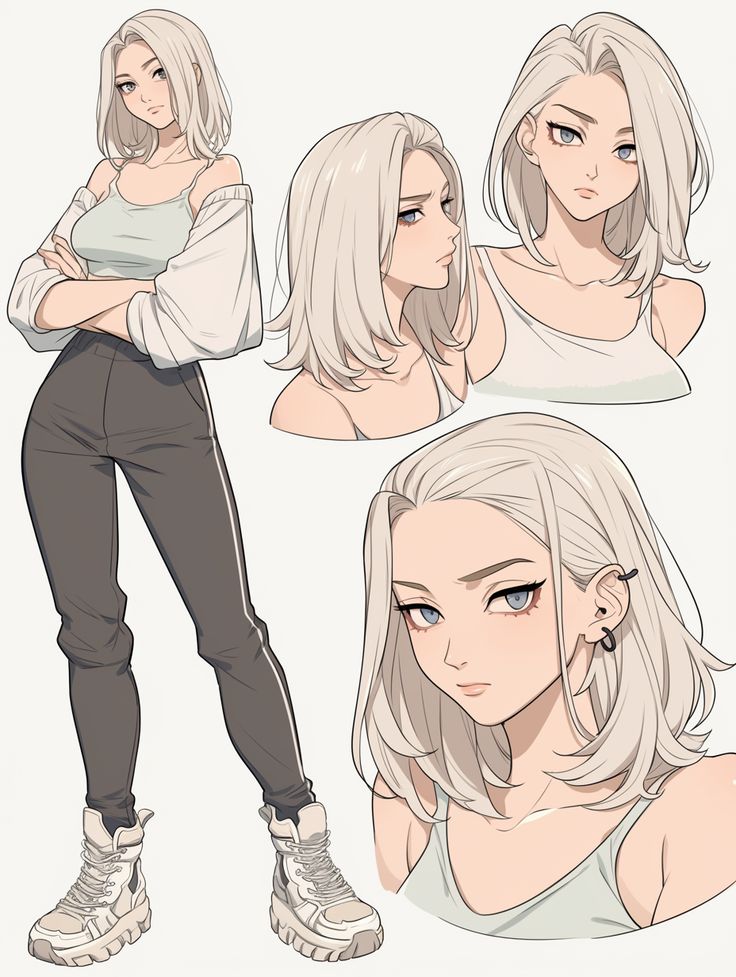 c8eb5678-86f5-4ace-9141-d7ad461af26c Anime character design with silver hair, wearing a casual outfit and sneakers, displaying various expressions. | Sky Rye Design Anime character design with silver hair, wearing a casual outfit and sneakers, displaying various expressions.