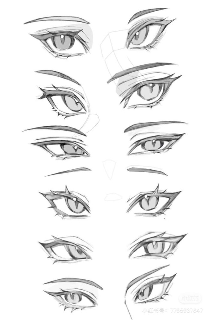 cd42c0acba335942e88aebdb0d797275 Illustration showing nine different anime eye drawings, showcasing diverse styles and expressions. | Sky Rye Design Illustration showing nine different anime eye drawings, showcasing diverse styles and expressions.