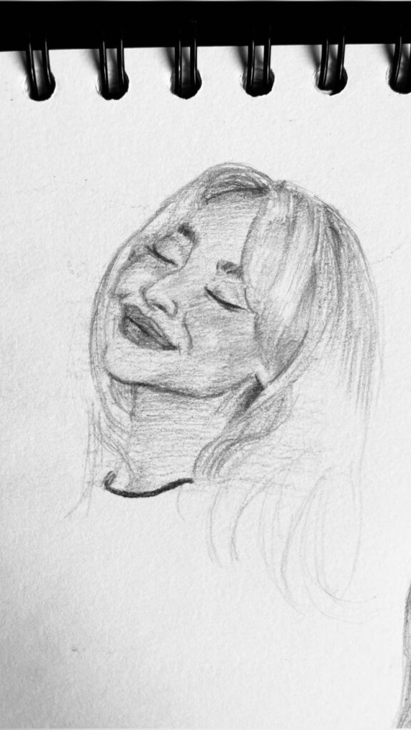 d12a25492c70950f7ddec1e3d345f336 Pencil sketch of a smiling woman with closed eyes, capturing serene expression and flowing hair. Art illustration. | Sky Rye Design Pencil sketch of a smiling woman with closed eyes, capturing serene expression and flowing hair. Art illustration.