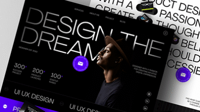 Modern UI/UX website design showcasing a creative professional with bold text and minimalistic style.