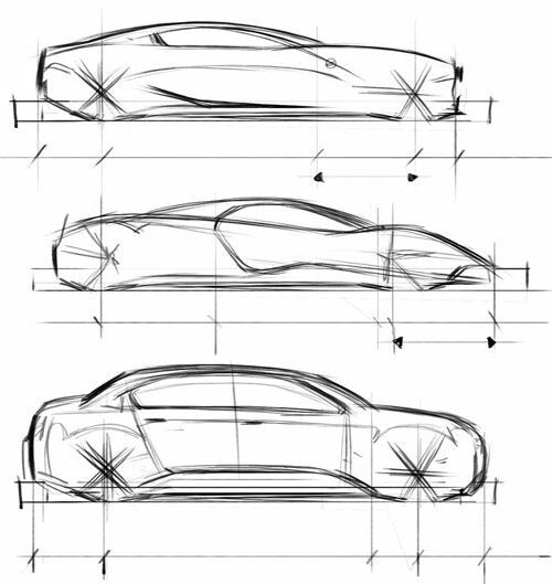 da41b9f0522597bbf4628263a4f3161a Car design sketches showing sleek lines and aerodynamic shapes of three concept vehicles, side profiles. | Sky Rye Design Car design sketches showing sleek lines and aerodynamic shapes of three concept vehicles, side profiles.