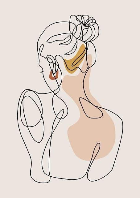 e0cd1616-78f5-4adb-a7d4-14153e2bc0f9 Minimalistic line art of a woman's back with floral hair detail in soft pastel colors on a neutral background. | Sky Rye Design Minimalistic line art of a woman's back with floral hair detail in soft pastel colors on a neutral background.
