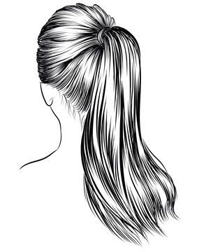 Illustration of a woman with long, tied hair, viewed from the back. Perfect hairstyle inspiration and beauty concept.