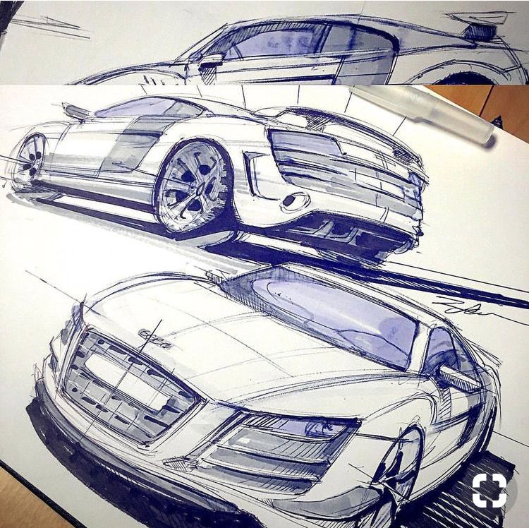 f32977563a7624f326e868905d0372c0 Car design sketches showcasing sleek sports car concepts with dynamic lines and detailed shading. | Sky Rye Design Car design sketches showcasing sleek sports car concepts with dynamic lines and detailed shading.