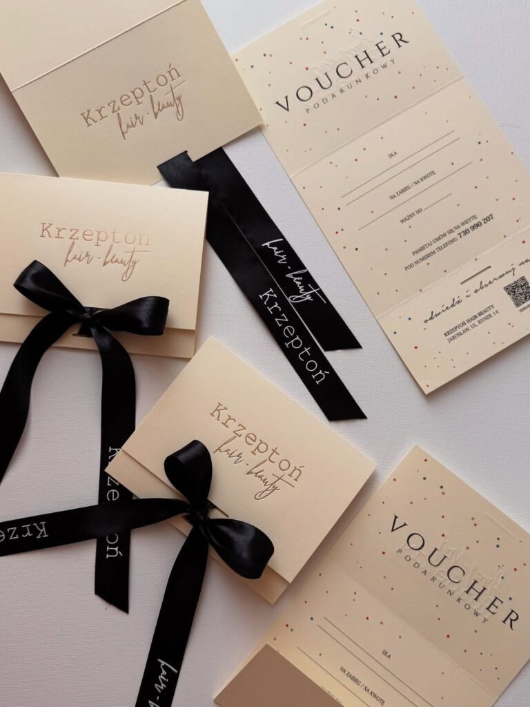 f687228646222d61bddac3cc1363cebf Gift vouchers and cards for a hair and beauty salon, adorned with black ribbons. | Sky Rye Design Gift vouchers and cards for a hair and beauty salon, adorned with black ribbons.