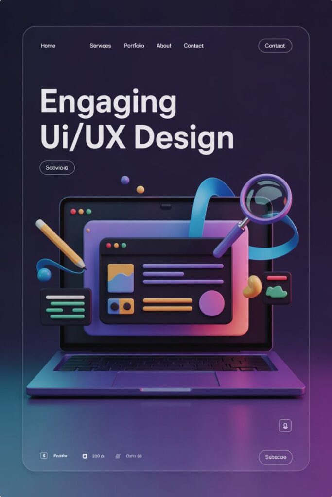 f6e593ef094f19ce20dc16c83fc042b9 Colorful digital elements emerging from laptop screen, highlighting engaging UI/UX design on dark background. | Sky Rye Design Colorful digital elements emerging from laptop screen, highlighting engaging UI/UX design on dark background.