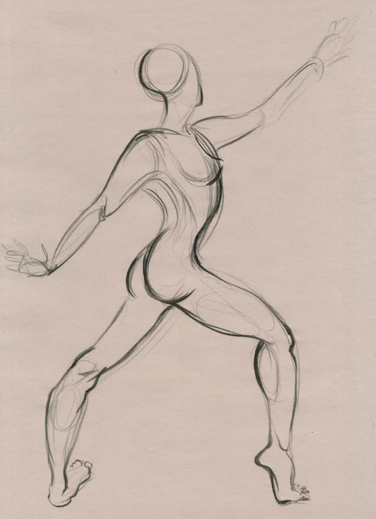 Gesture drawing sketch of a figure in a dynamic pose, focusing on movement and anatomy.