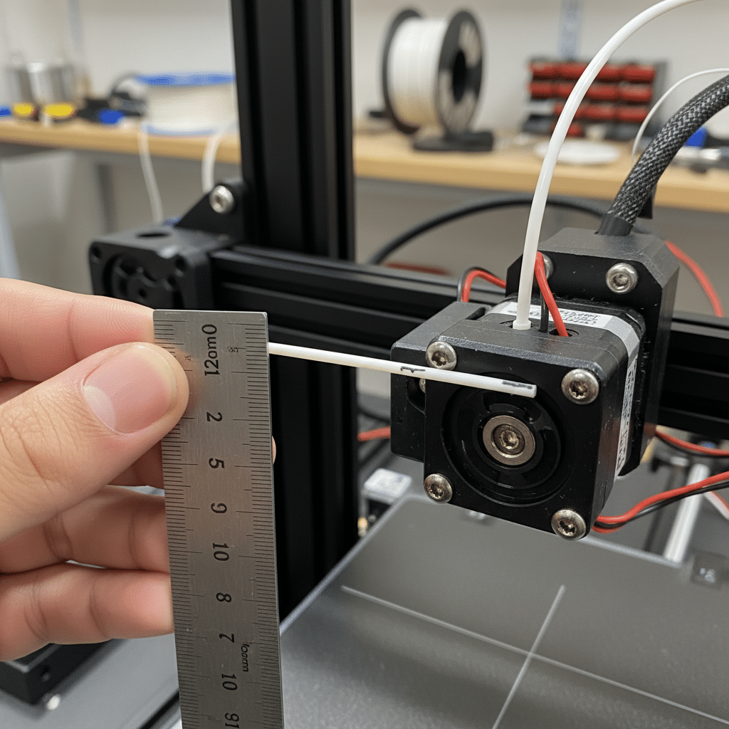 image Measuring 3D printer filament with a ruler for precise calibration. | Sky Rye Design Measuring 3D printer filament with a ruler for precise calibration.