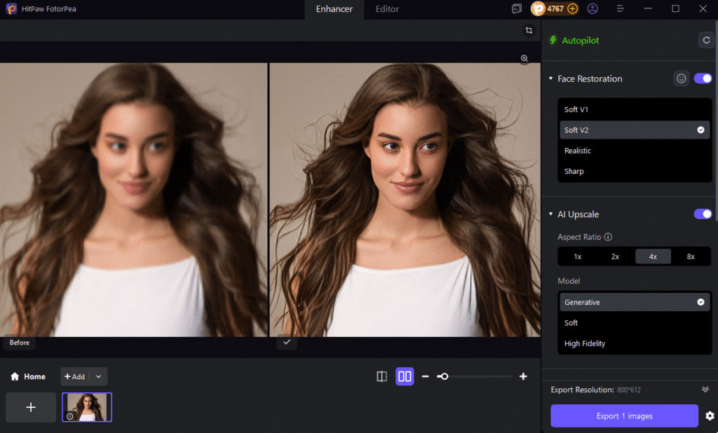 Side-by-side comparison of image enhancement showing before and after using HitPaw AI tools.
