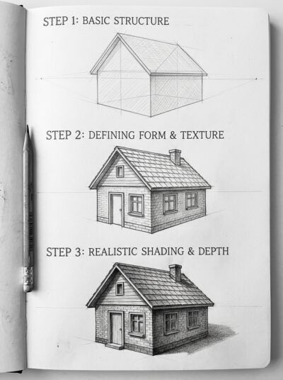 Simple House Drawing Using Shape How to Draw a Simple House: Step-by-Step for Beginners