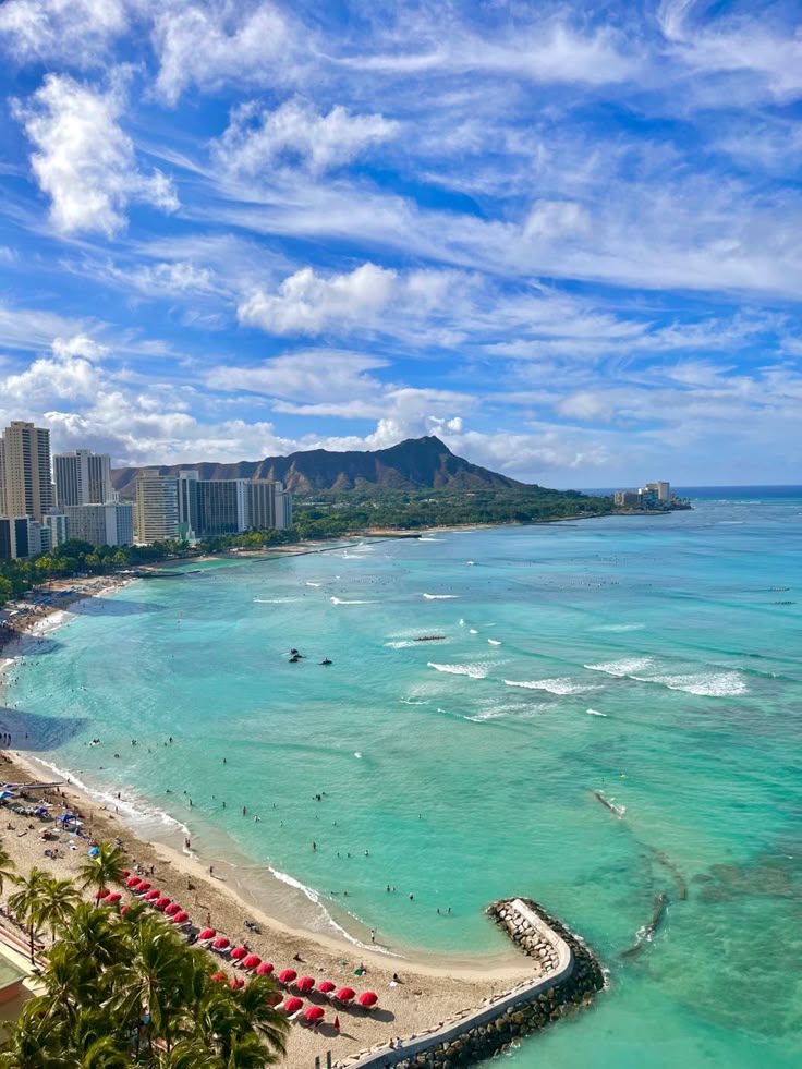 waikiki beach honolulu 🏝 Aerial view of Waikiki Beach with Diamond Head, skyscrapers, and turquoise ocean under a vibrant blue sky. | Sky Rye Design Aerial view of Waikiki Beach with Diamond Head, skyscrapers, and turquoise ocean under a vibrant blue sky.