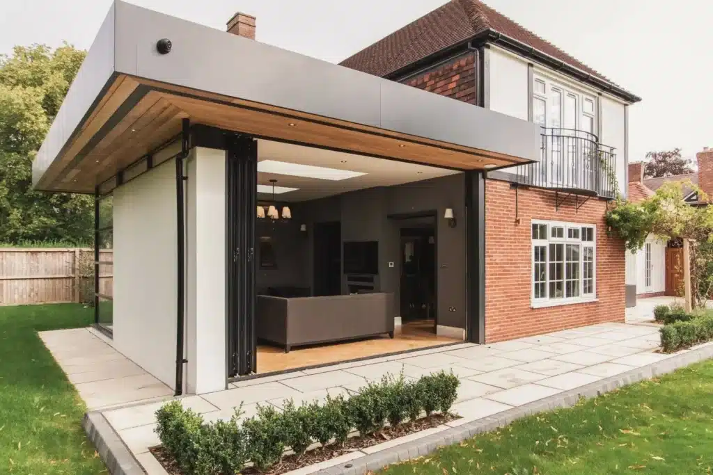 westminster-d2-architects-413627 Modern home extension with open sliding doors, spacious patio, and lush garden. | Sky Rye Design Modern home extension with open sliding doors, spacious patio, and lush garden.