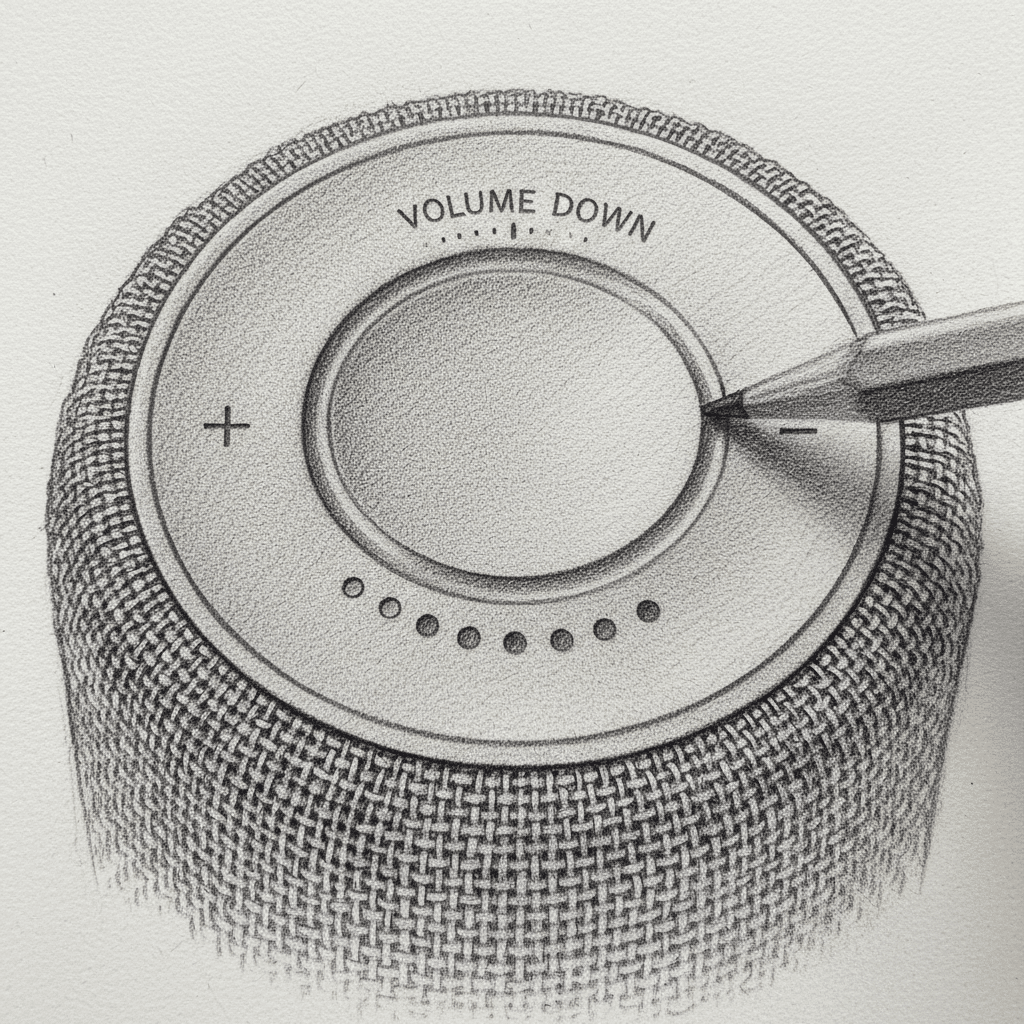 завантаження 43 Pencil drawing of a speaker's volume control, featuring a textured surface and labeled Volume Down. | Sky Rye Design Pencil drawing of a speaker's volume control, featuring a textured surface and labeled Volume Down.