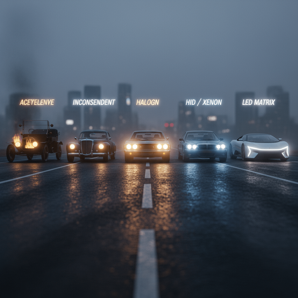 завантаження 54 Vintage to modern cars showcasing various headlights: Acetylene, Incandescent, Halogen, HID/Xenon, and LED Matrix. | Sky Rye Design Vintage to modern cars showcasing various headlights: Acetylene, Incandescent, Halogen, HID/Xenon, and LED Matrix.