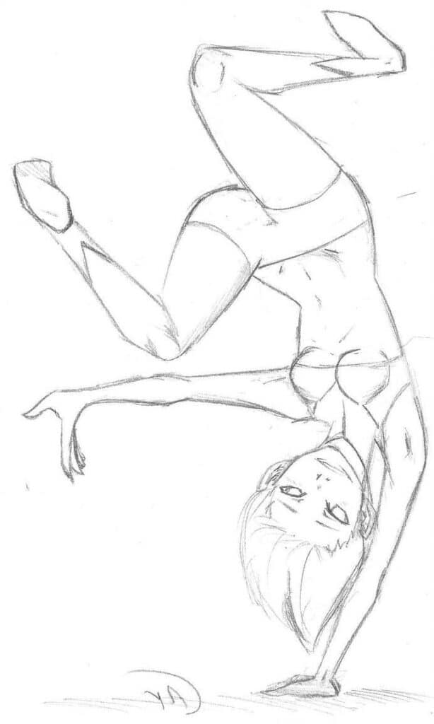 Поза Sketch of a gymnast performing a handstand, showcasing strength and balance in a dynamic pose. Perfect for fitness or art themes. | Sky Rye Design Sketch of a gymnast performing a handstand, showcasing strength and balance in a dynamic pose. Perfect for fitness or art themes.