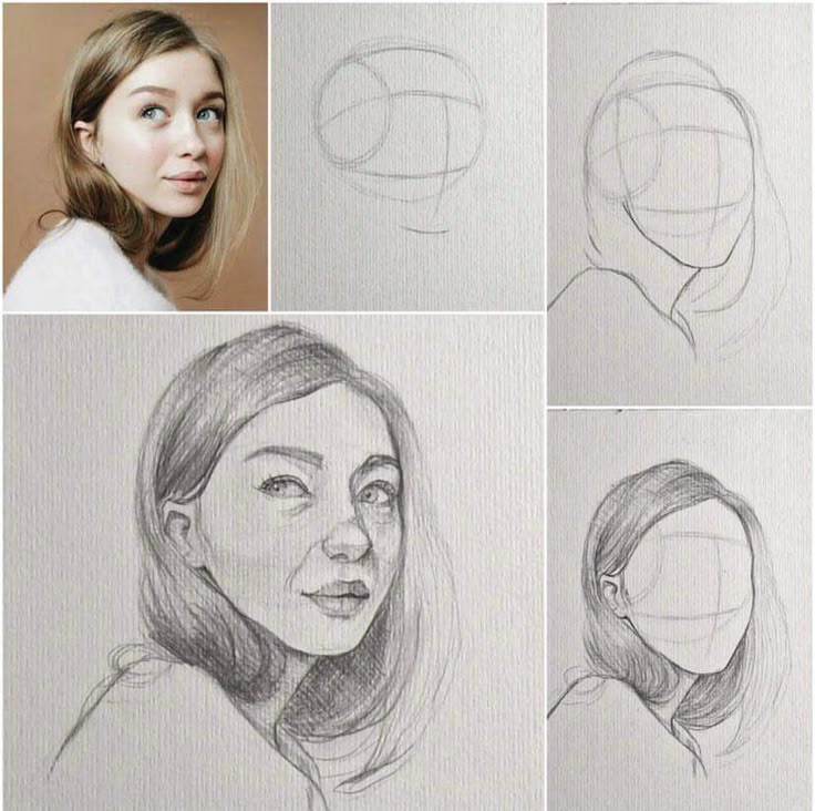 Photo to sketch drawing tutorial showing step-by-step portrait process.