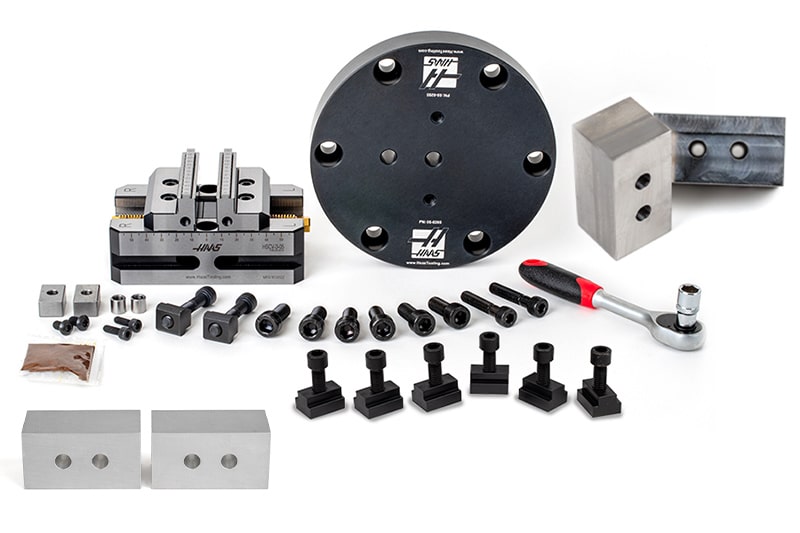 08-1757A CNC machine tool set with vise, bolts, handles, and accessories for precision machining and setup. | Sky Rye Design CNC machine tool set with vise, bolts, handles, and accessories for precision machining and setup.