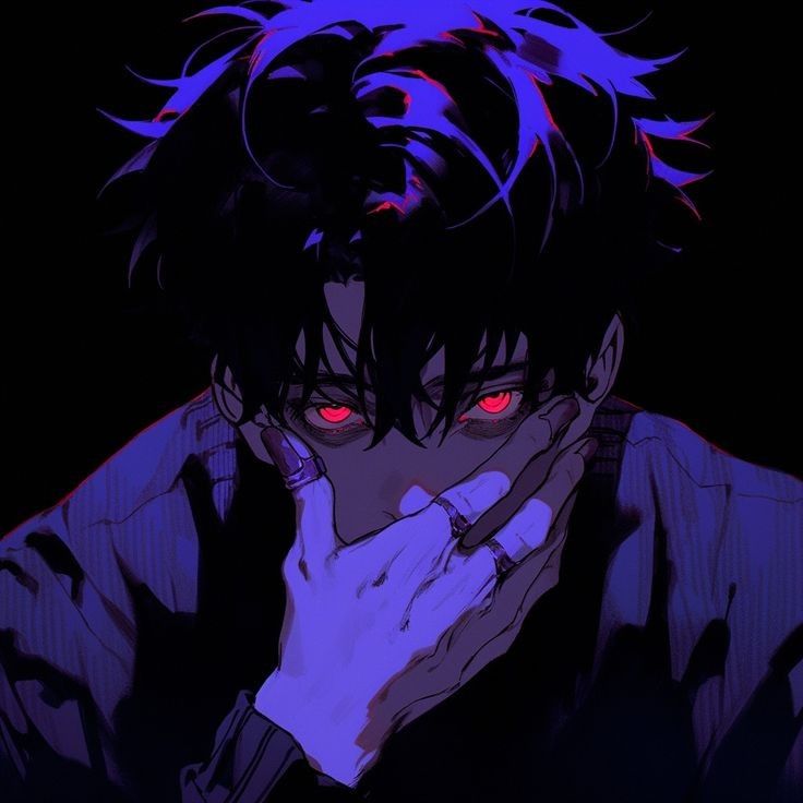 0f804f0d-f0e6-441d-a4b4-60028ae1067e Anime character with glowing red eyes and dark hair, covering mouth with hand, wearing rings, against a dark background. Mysterious vibe. | Sky Rye Design Anime character with glowing red eyes and dark hair, covering mouth with hand, wearing rings, against a dark background. Mysterious vibe.
