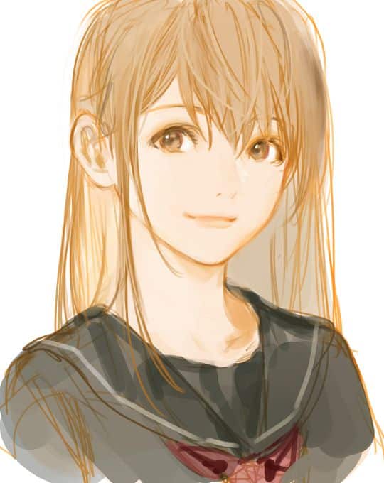 _ 15 Anime-style portrait of a girl with long hair wearing a school uniform, smiling gently. Warm color tones highlight her expression. | Sky Rye Design Anime-style portrait of a girl with long hair wearing a school uniform, smiling gently. Warm color tones highlight her expression.