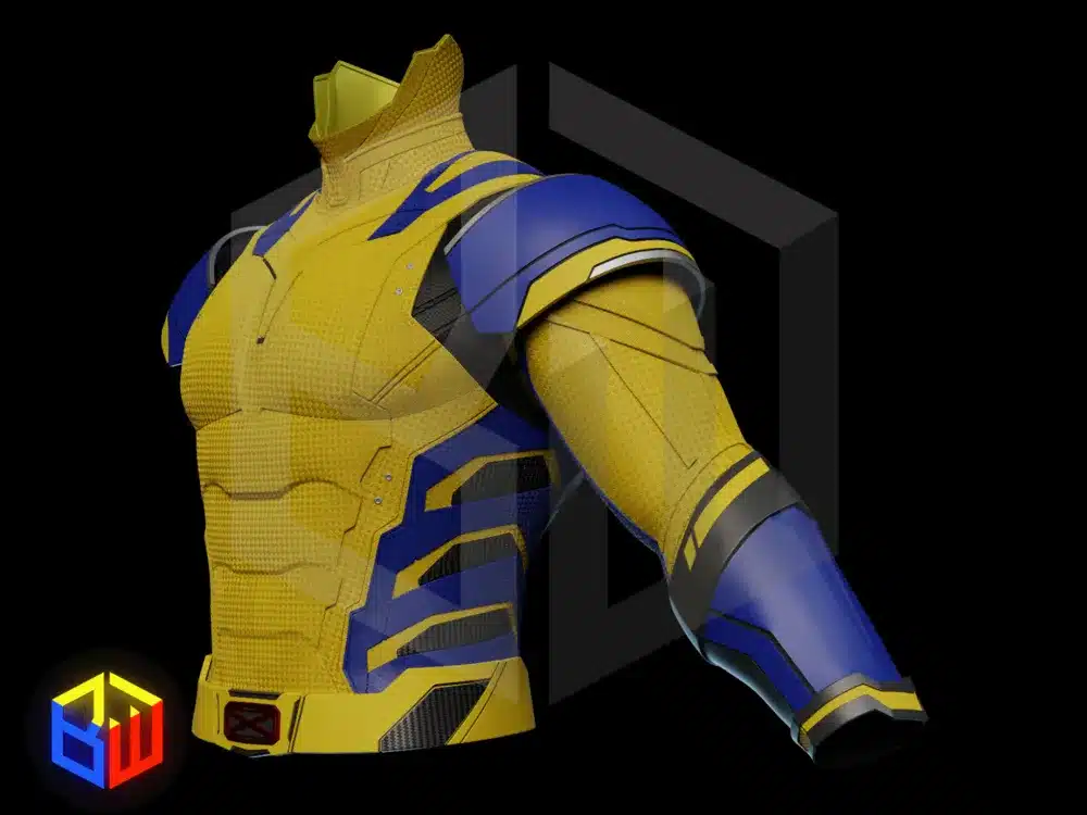 2025-02-25_46ad5c6970c89 Yellow and blue superhero costume design with armor details on a black background. | Sky Rye Design Yellow and blue superhero costume design with armor details on a black background.