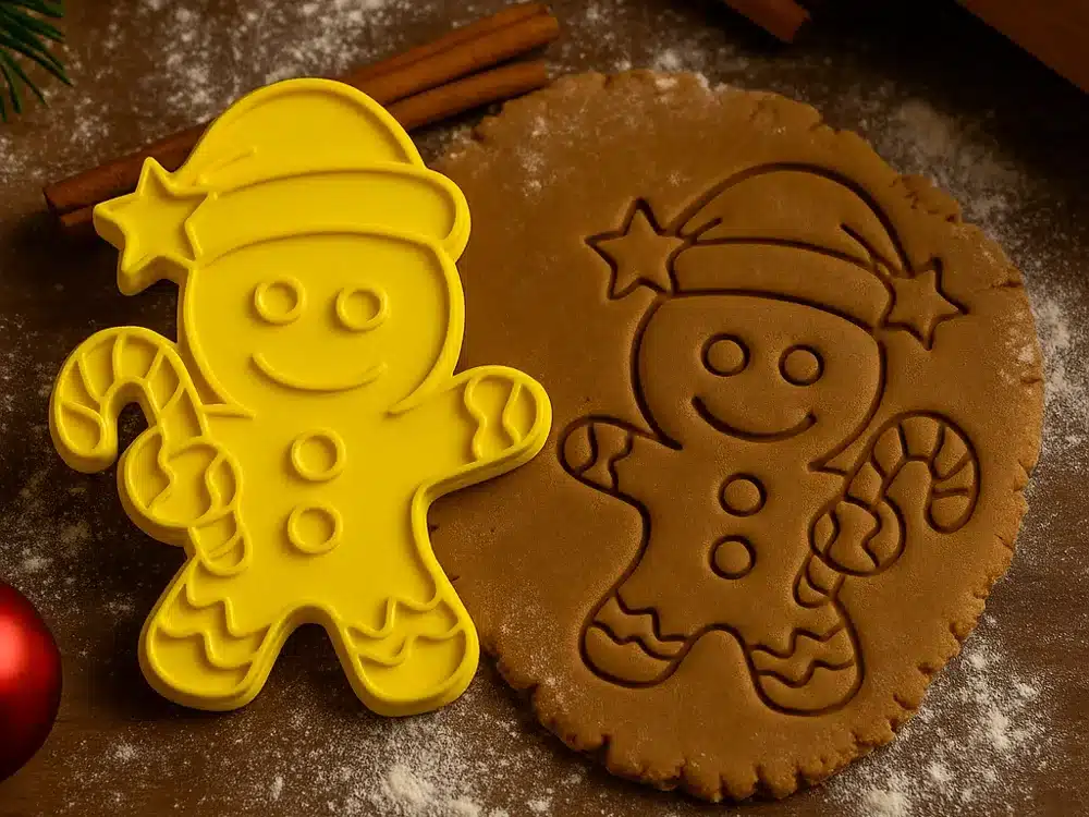 2025-10-26_26cd1d320db09 Yellow gingerbread cookie cutter and dough with a cheerful holiday design, featuring a candy cane and festive hat. Perfect for Christmas baking. | Sky Rye Design Yellow gingerbread cookie cutter and dough with a cheerful holiday design, featuring a candy cane and festive hat. Perfect for Christmas baking.