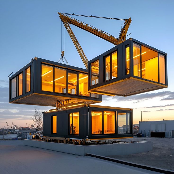 21 Construction Types And Methods To Consider 1 Modular building construction: crane lifting prefabricated modules at sunset. Modern architecture and efficient design. | Sky Rye Design Modular building construction: crane lifting prefabricated modules at sunset. Modern architecture and efficient design.