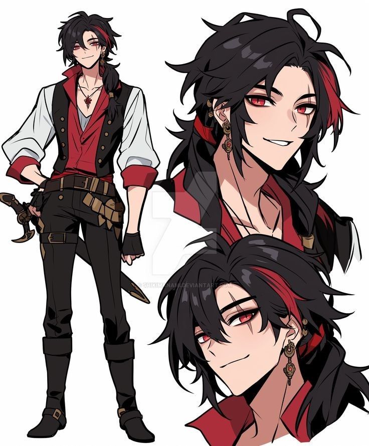 360497a4-c915-453e-902f-2f252c9a1333 Anime character with black and red hair, stylish clothing, and accessories, featuring a confident expression. Full body and close-up views. | Sky Rye Design Anime character with black and red hair, stylish clothing, and accessories, featuring a confident expression. Full body and close-up views.