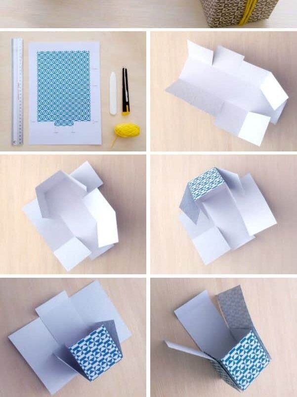 DIY paper box tutorial: step-by-step guide to creating patterned gift boxes with simple folding techniques and decorative touches.