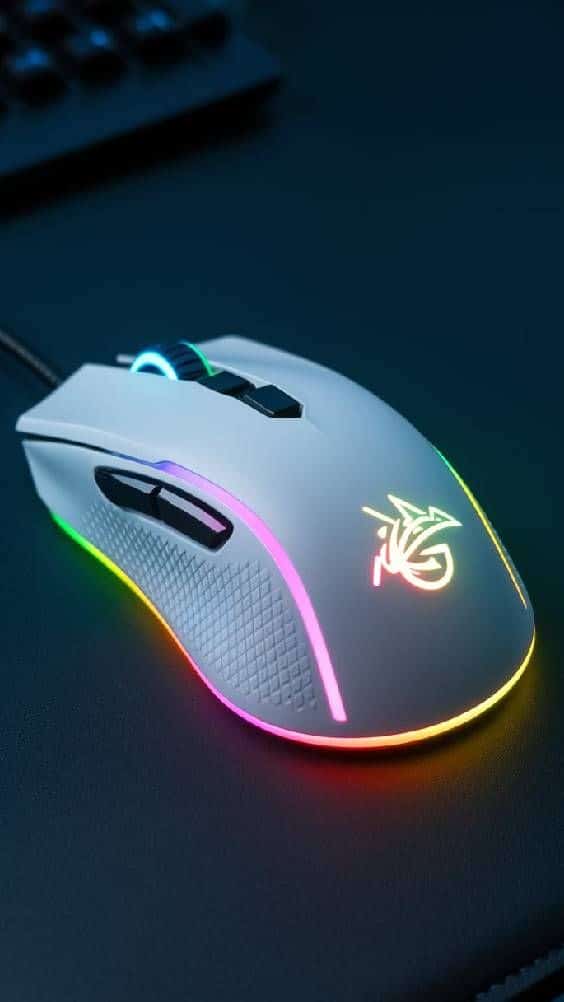 Sleek white gaming mouse with customizable RGB lighting on a dark surface, ideal for enhancing your gaming setup and experience.