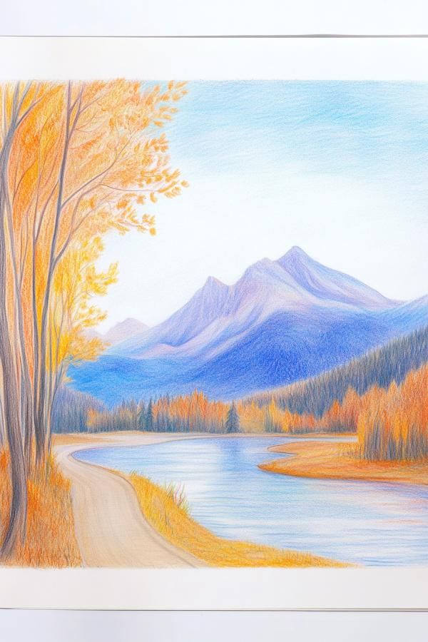 5fce4b10ca7849ca74eecfb090cf5258 Colorful landscape drawing of mountains, a serene river, and autumn trees, capturing a tranquil, scenic view ideal for nature enthusiasts. | Sky Rye Design Colorful landscape drawing of mountains, a serene river, and autumn trees, capturing a tranquil, scenic view ideal for nature enthusiasts.