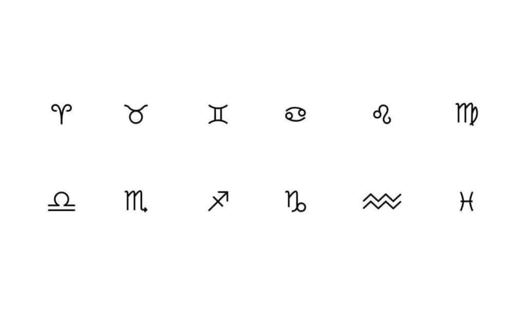 6422c5f96fafb773527c2bbd996b2c53 Twelve zodiac symbols on a white background, representing astrological signs from Aries to Pisces in simple black line art. | Sky Rye Design Twelve zodiac symbols on a white background, representing astrological signs from Aries to Pisces in simple black line art.